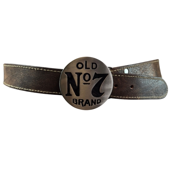 Vtg Y2k 2005 Old No 7 Jack Daniel's silver metal buckle brown leather mens belt - Picture 3 of 7